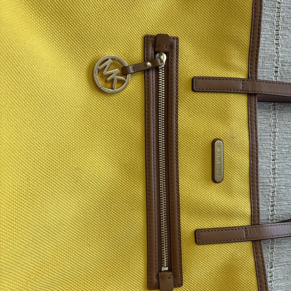 Michael Kors Jetset Bright Yellow Canvas With‎ Brown Trim